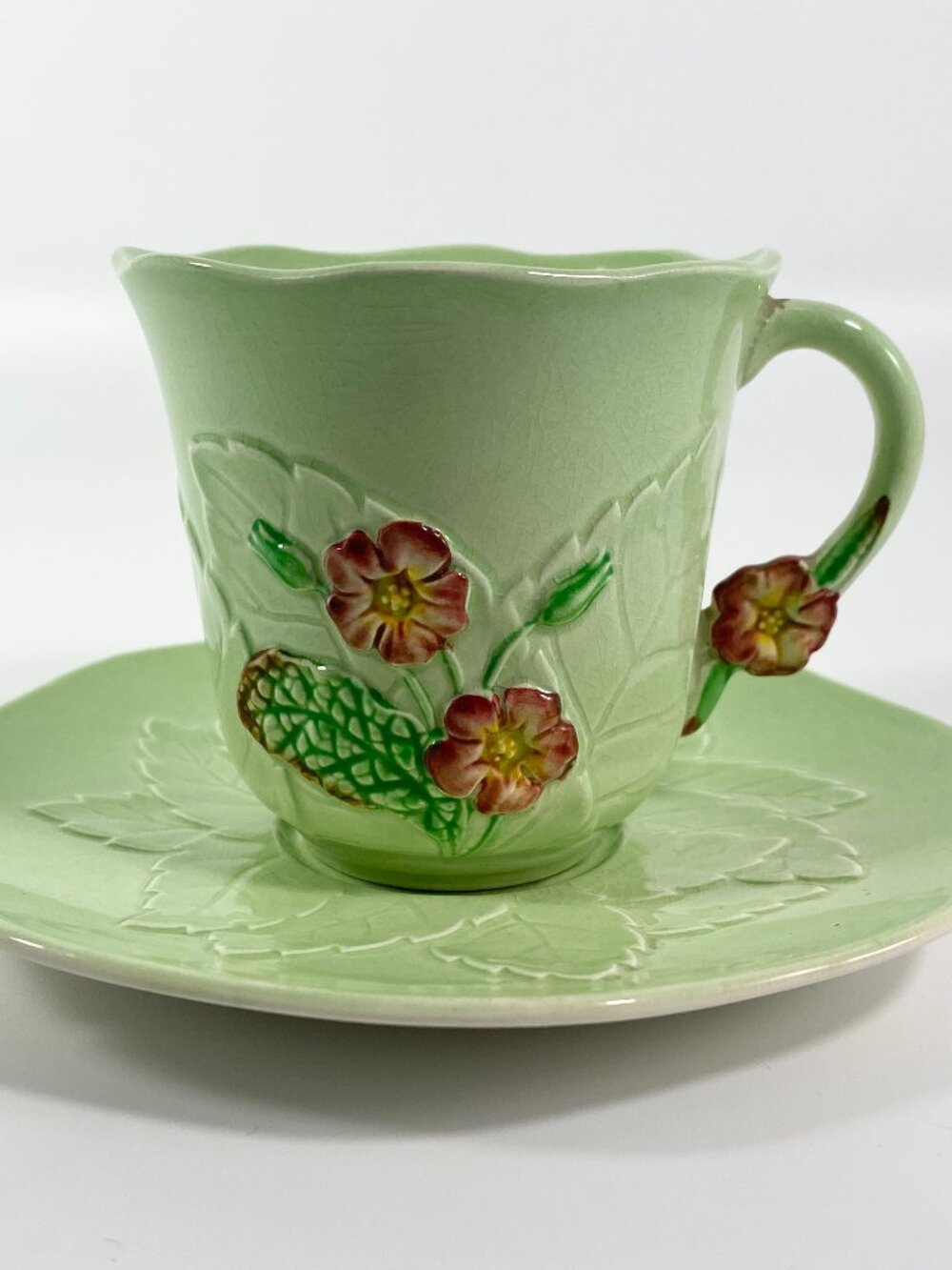 RARE !! Carlton Ware Australian Design Green Tea Cup & Saucer Foxglove floral